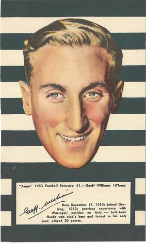 1953 Argus Football Portraits #31 Geoff Williams Front